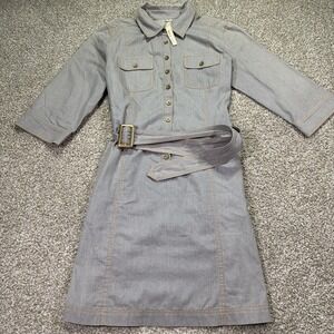 Uncle Frank knee-length shirt dress belted button-up chest pockets Size M